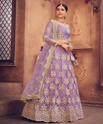 Embroidered Thread Work Semi Stitched Lehenga & Unstitched Blouse With Dupatta 3