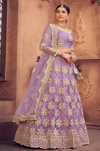 Embroidered Thread Work Semi Stitched Lehenga & Unstitched Blouse With Dupatta