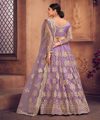 Embroidered Thread Work Semi Stitched Lehenga & Unstitched Blouse With Dupatta 4