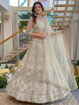 Gorgeous White Embroidered Net Party Wear Lehenga Choli With Dupatta 2