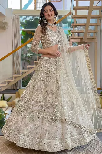 Gorgeous White Embroidered Net Party Wear Lehenga Choli With Dupatta