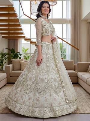 Gorgeous White Embroidered Net Party Wear Lehenga Choli With Dupatta 3