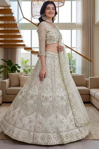 Gorgeous White Embroidered Net Party Wear Lehenga Choli With Dupatta