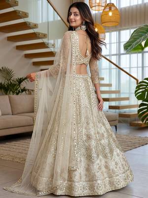 Gorgeous White Embroidered Net Party Wear Lehenga Choli With Dupatta 4