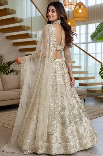 Gorgeous White Embroidered Net Party Wear Lehenga Choli With Dupatta
