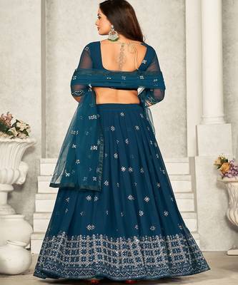 Embellished Sequinned Semi Stitched Lehenga & Unstitched Blouse With Dupatta 4