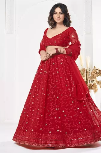 Embroidered Sequinned Semi Stitched Lehenga & Unstitched Blouse With Dupatta