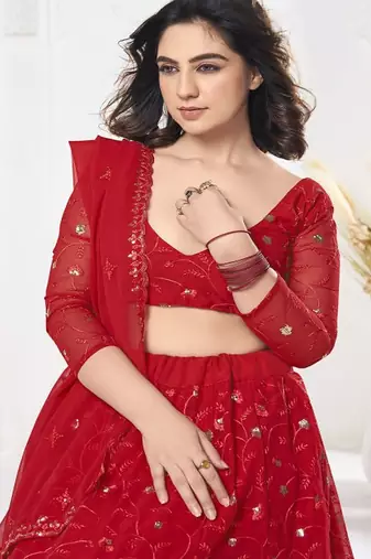 Embroidered Sequinned Semi Stitched Lehenga & Unstitched Blouse With Dupatta