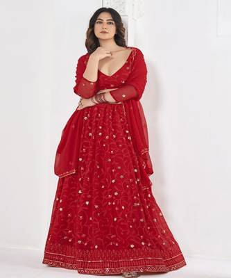 Embroidered Sequinned Semi Stitched Lehenga & Unstitched Blouse With Dupatta 3