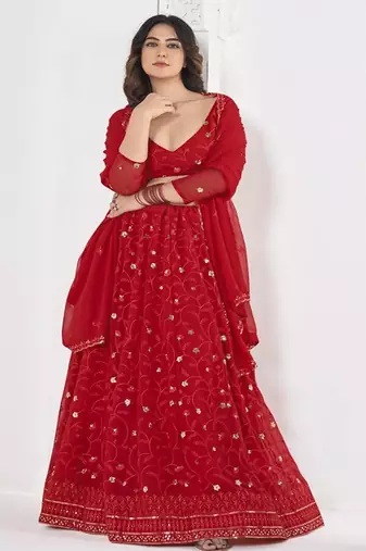 Embroidered Sequinned Semi Stitched Lehenga & Unstitched Blouse With Dupatta