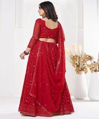 Embroidered Sequinned Semi Stitched Lehenga & Unstitched Blouse With Dupatta 4