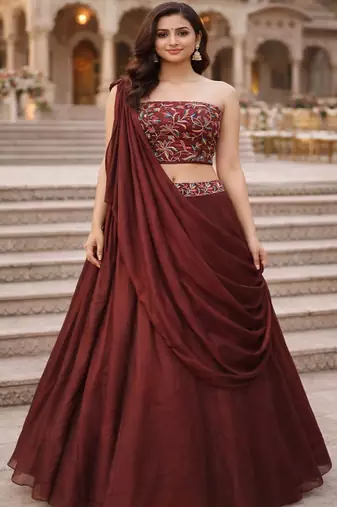 Embroidered Sequinned Ready to Wear Lehenga & Unstitched Blouse With Dupatta