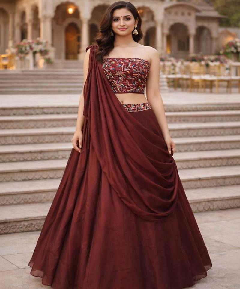 Embroidered Sequinned Ready to Wear Lehenga & Unstitched Blouse With Dupatta