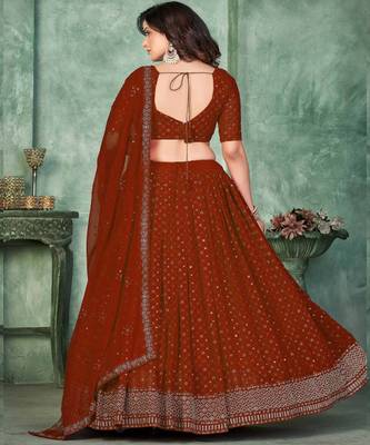 Embroidered Semi Stitched Poly Georgette Lehenga & Unstitched Blouse With Dupatta 4