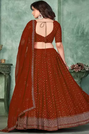 Embroidered Semi Stitched Poly Georgette Lehenga & Unstitched Blouse With Dupatta