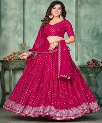 Embroidered Sequinned Semi Stitched Lehenga & Unstitched Blouse With Dupatta 1