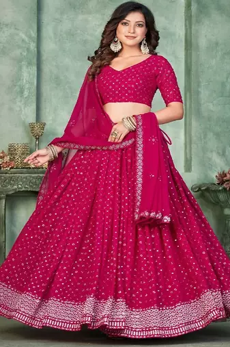 Embroidered Sequinned Semi Stitched Lehenga & Unstitched Blouse With Dupatta