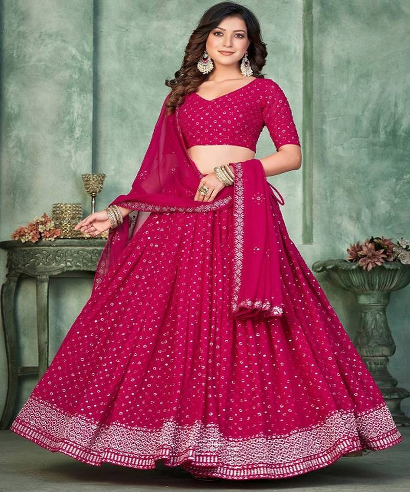 Embroidered Sequinned Semi Stitched Lehenga & Unstitched Blouse With Dupatta