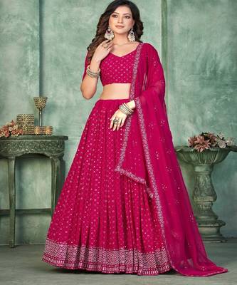 Embroidered Sequinned Semi Stitched Lehenga & Unstitched Blouse With Dupatta 2