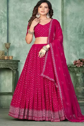 Embroidered Sequinned Semi Stitched Lehenga & Unstitched Blouse With Dupatta