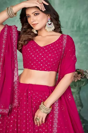 Embroidered Sequinned Semi Stitched Lehenga & Unstitched Blouse With Dupatta
