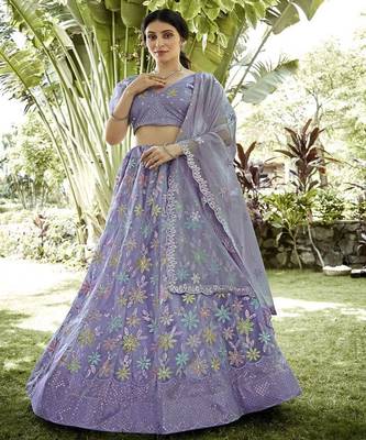 Embroidered Sequinned Semi Stitched Lehenga & Unstitched Blouse With Dupatta 1