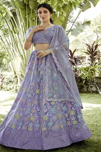 Embroidered Sequinned Semi Stitched Lehenga & Unstitched Blouse With Dupatta