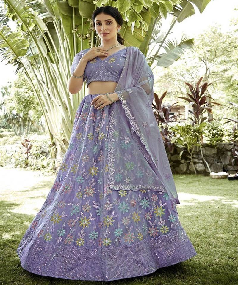 Embroidered Sequinned Semi Stitched Lehenga & Unstitched Blouse With Dupatta