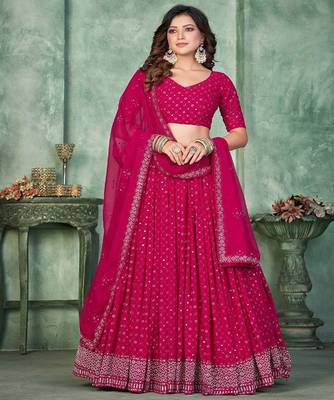 Embroidered Sequinned Semi Stitched Lehenga & Unstitched Blouse With Dupatta 4