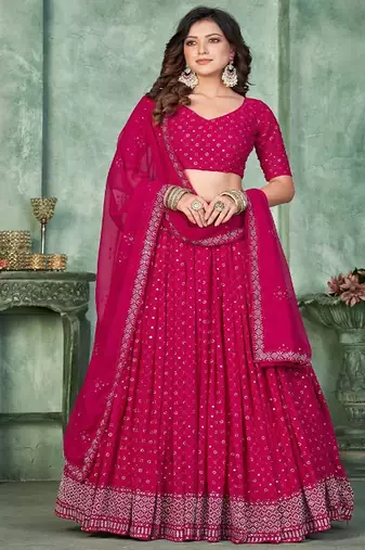 Embroidered Sequinned Semi Stitched Lehenga & Unstitched Blouse With Dupatta