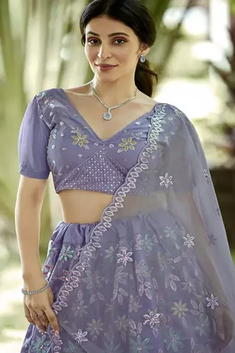 Embroidered Sequinned Semi Stitched Lehenga & Unstitched Blouse With Dupatta
