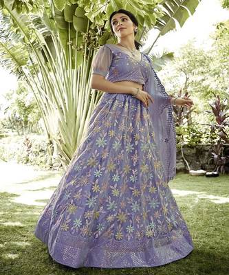 Embroidered Sequinned Semi Stitched Lehenga & Unstitched Blouse With Dupatta 3
