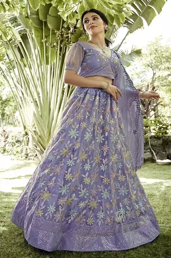 Embroidered Sequinned Semi Stitched Lehenga & Unstitched Blouse With Dupatta