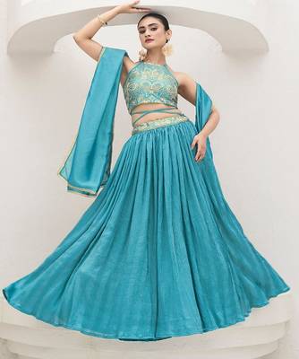 Emroidered Thread Work Ready To Wear Lehenga & Unstitched Blouse With Dupatta 1