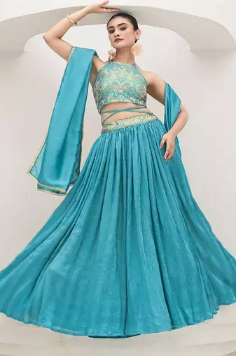Emroidered Thread Work Ready To Wear Lehenga & Unstitched Blouse With Dupatta