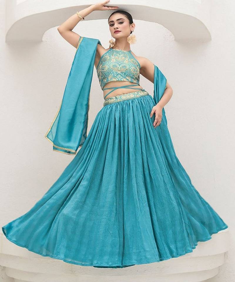 Emroidered Thread Work Ready To Wear Lehenga & Unstitched Blouse With Dupatta