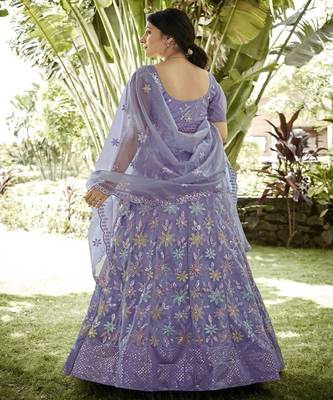 Embroidered Sequinned Semi Stitched Lehenga & Unstitched Blouse With Dupatta 4