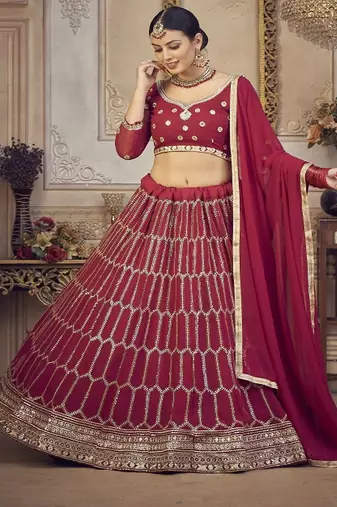 Embroidered Sequinned Semi Stitched Lehenga & Unstitched Blouse With Dupatta