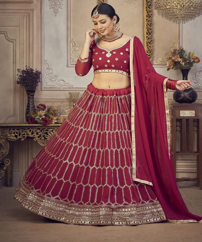 Embroidered Sequinned Semi Stitched Lehenga & Unstitched Blouse With Dupatta