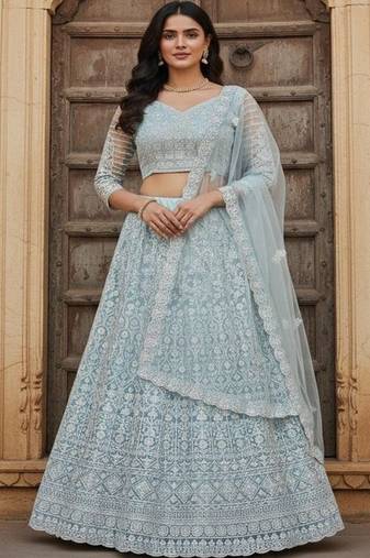 Embroidered Thread Work Semi Stitched Lehenga & Blouse With Dupatta