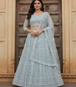 Embroidered Thread Work Semi Stitched Lehenga & Blouse With Dupatta