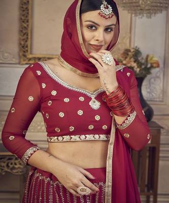 Embroidered Sequinned Semi Stitched Lehenga & Unstitched Blouse With Dupatta 2