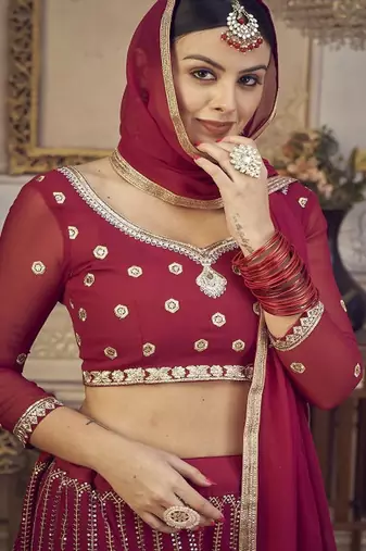 Embroidered Sequinned Semi Stitched Lehenga & Unstitched Blouse With Dupatta