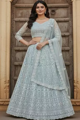 Embroidered Thread Work Semi Stitched Lehenga & Blouse With Dupatta