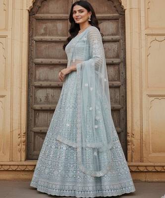 Embroidered Thread Work Semi Stitched Lehenga & Blouse With Dupatta 3