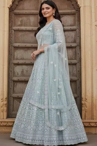 Embroidered Thread Work Semi Stitched Lehenga & Blouse With Dupatta