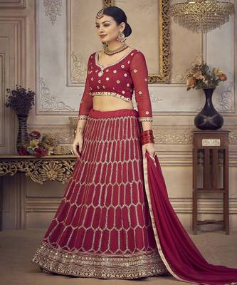 Embroidered Sequinned Semi Stitched Lehenga & Unstitched Blouse With Dupatta 3