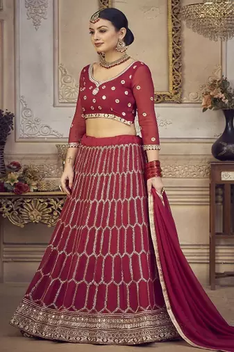 Embroidered Sequinned Semi Stitched Lehenga & Unstitched Blouse With Dupatta