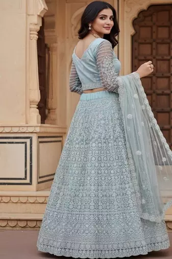Embroidered Thread Work Semi Stitched Lehenga & Blouse With Dupatta