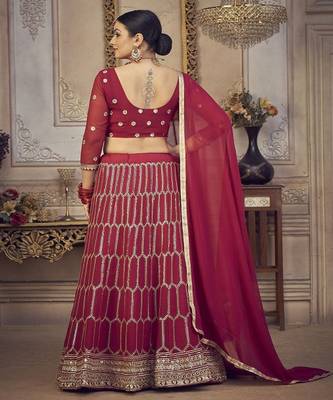 Embroidered Sequinned Semi Stitched Lehenga & Unstitched Blouse With Dupatta 4